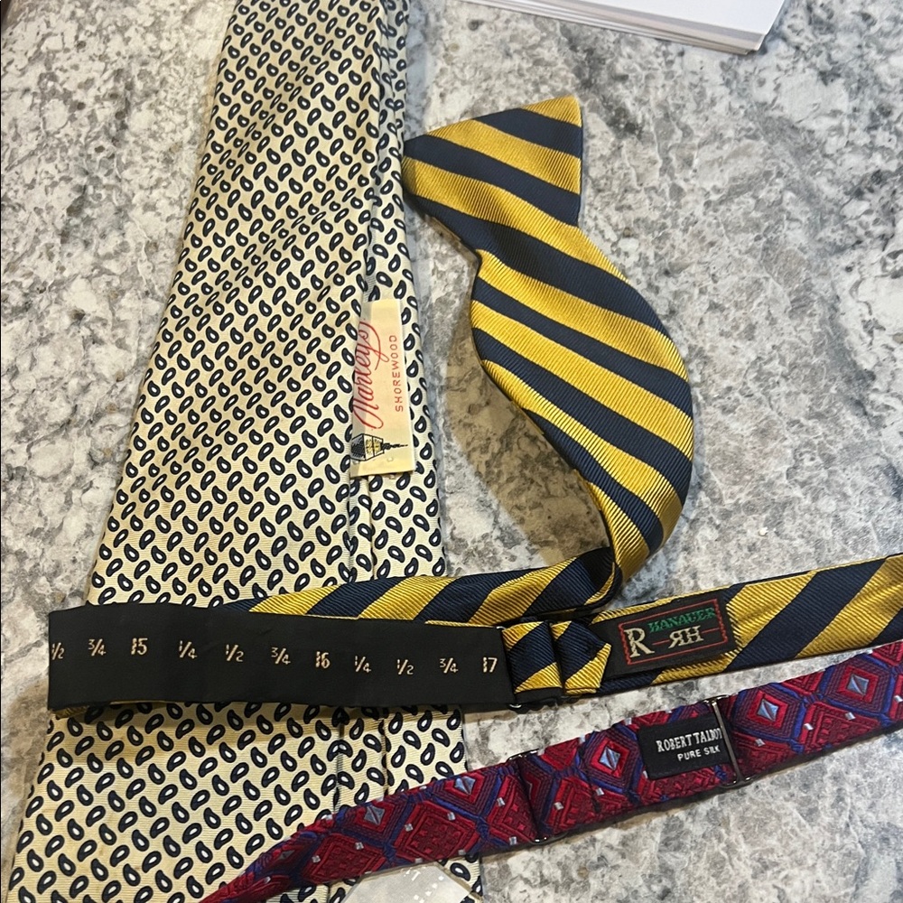 Robert Talbott Yellow and Navy Striped bow Ties & Liberty of London silk tie